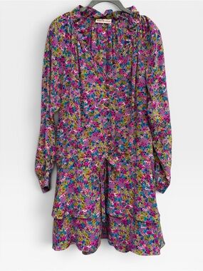 Rebecca Taylor Floral Pleated Blouse in Pink, Yellow & Blue